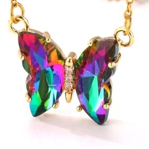 Butterfly Iridescent Rainbow Pendant Necklace - New